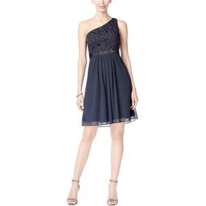 Women's Adrianna Papell One Shoulder Black Cocktail Dress Size 10